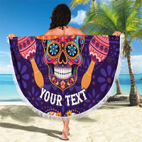 Personalised Mexico Day Of The Dead Beach Blanket Sugar Skull With Maracas Mexican Folk Pattern - Wonder Print Shop