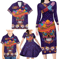 Personalised Mexico Day Of The Dead Family Matching Long Sleeve Bodycon Dress and Hawaiian Shirt Sugar Skull With Maracas Mexican Folk Pattern - Wonder Print Shop
