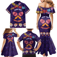 Personalised Mexico Day Of The Dead Family Matching Mermaid Dress and Hawaiian Shirt Sugar Skull With Maracas Mexican Folk Pattern - Wonder Print Shop