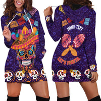 Personalised Mexico Day Of The Dead Hoodie Dress Sugar Skull With Maracas Mexican Folk Pattern - Wonder Print Shop