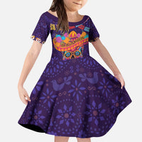 Personalised Mexico Day Of The Dead Kid Short Sleeve Dress Sugar Skull With Maracas Mexican Folk Pattern - Wonder Print Shop