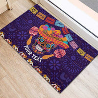 Personalised Mexico Day Of The Dead Rubber Doormat Sugar Skull With Maracas Mexican Folk Pattern - Wonder Print Shop