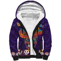 Personalised Mexico Day Of The Dead Sherpa Hoodie Sugar Skull With Maracas Mexican Folk Pattern - Wonder Print Shop