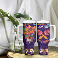 Personalised Mexico Day Of The Dead Tumbler With Handle Sugar Skull With Maracas Mexican Folk Pattern - Wonder Print Shop
