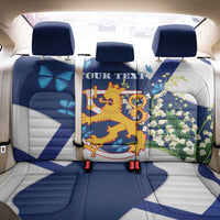Personalised Finland Independence Day Back Car Seat Cover Lily Of The Valley Mix Holly Blue - Coat Of Arms Style - Wonder Print Shop