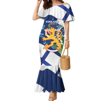 Personalised Finland Independence Day Family Matching Mermaid Dress and Hawaiian Shirt Lily Of The Valley Mix Holly Blue - Coat Of Arms Style - Wonder Print Shop