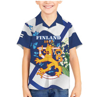Personalised Finland Independence Day Family Matching Mermaid Dress and Hawaiian Shirt Lily Of The Valley Mix Holly Blue - Coat Of Arms Style - Wonder Print Shop