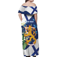 Personalised Finland Independence Day Family Matching Off Shoulder Maxi Dress and Hawaiian Shirt Lily Of The Valley Mix Holly Blue - Coat Of Arms Style - Wonder Print Shop