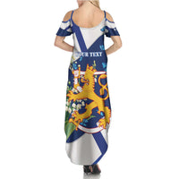 Personalised Finland Independence Day Family Matching Summer Maxi Dress and Hawaiian Shirt Lily Of The Valley Mix Holly Blue - Coat Of Arms Style - Wonder Print Shop