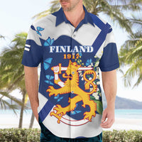 Personalised Finland Independence Day Hawaiian Shirt Lily Of The Valley Mix Holly Blue - Coat Of Arms Style - Wonder Print Shop