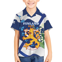 Personalised Finland Independence Day Hawaiian Shirt Lily Of The Valley Mix Holly Blue - Coat Of Arms Style - Wonder Print Shop
