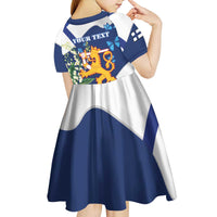 Personalised Finland Independence Day Kid Short Sleeve Dress Lily Of The Valley Mix Holly Blue - Coat Of Arms Style - Wonder Print Shop