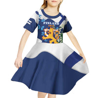 Personalised Finland Independence Day Kid Short Sleeve Dress Lily Of The Valley Mix Holly Blue - Coat Of Arms Style - Wonder Print Shop