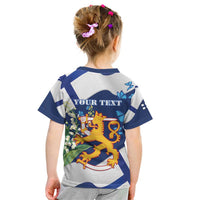 Personalised Finland Independence Day Kid T Shirt Lily Of The Valley Mix Holly Blue - Coat Of Arms Style - Wonder Print Shop