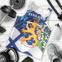Personalised Finland Independence Day Men Tank Top Lily Of The Valley Mix Holly Blue - Coat Of Arms Style - Wonder Print Shop