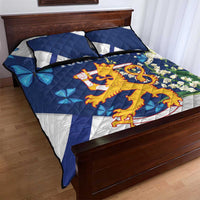 Personalised Finland Independence Day Quilt Bed Set Lily Of The Valley Mix Holly Blue - Coat Of Arms Style - Wonder Print Shop