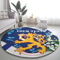 Personalised Finland Independence Day Round Carpet Lily Of The Valley Mix Holly Blue - Coat Of Arms Style