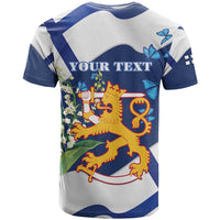 Personalised Finland Independence Day T Shirt Lily Of The Valley Mix Holly Blue - Coat Of Arms Style - Wonder Print Shop