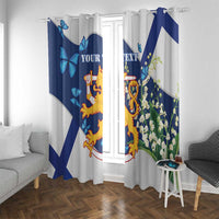 Personalised Finland Independence Day Window Curtain Lily Of The Valley Mix Holly Blue - Coat Of Arms Style - Wonder Print Shop