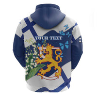 Personalised Finland Independence Day Zip Hoodie Lily Of The Valley Mix Holly Blue - Coat Of Arms Style - Wonder Print Shop