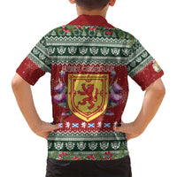 Scotland Christmas Family Matching Long Sleeve Bodycon Dress and Hawaiian Shirt The Royal Arms of Scotland With Thistle - Wonder Print Shop