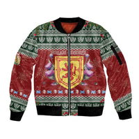 Scotland Christmas Sleeve Zip Bomber Jacket The Royal Arms of Scotland With Thistle - Wonder Print Shop