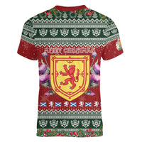 Scotland Christmas Women V-Neck T-Shirt The Royal Arms of Scotland With Thistle - Wonder Print Shop