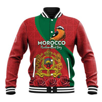 Personalised Morocco Proclamation Day Baseball Jacket Moussier's Redstart With Coat Of Arms - Wonder Print Shop