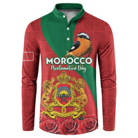Personalised Morocco Proclamation Day Button Sweatshirt Moussier's Redstart With Coat Of Arms - Wonder Print Shop