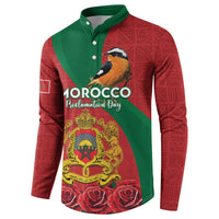 Personalised Morocco Proclamation Day Button Sweatshirt Moussier's Redstart With Coat Of Arms - Wonder Print Shop