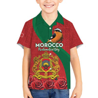 Personalised Morocco Proclamation Day Family Matching Long Sleeve Bodycon Dress and Hawaiian Shirt Moussier's Redstart With Coat Of Arms - Wonder Print Shop