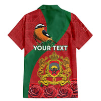 Personalised Morocco Proclamation Day Family Matching Mermaid Dress and Hawaiian Shirt Moussier's Redstart With Coat Of Arms - Wonder Print Shop