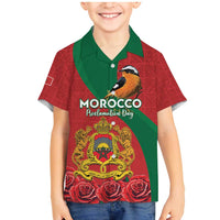 Personalised Morocco Proclamation Day Family Matching Mermaid Dress and Hawaiian Shirt Moussier's Redstart With Coat Of Arms - Wonder Print Shop