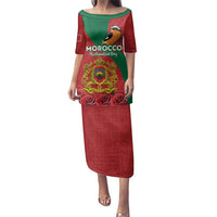 Personalised Morocco Proclamation Day Family Matching Puletasi and Hawaiian Shirt Moussier's Redstart With Coat Of Arms - Wonder Print Shop