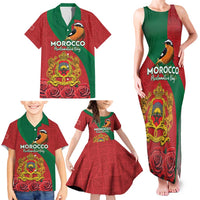 Personalised Morocco Proclamation Day Family Matching Tank Maxi Dress and Hawaiian Shirt Moussier's Redstart With Coat Of Arms - Wonder Print Shop