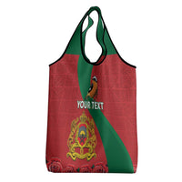 Personalised Morocco Proclamation Day Grocery Bag Moussier's Redstart With Coat Of Arms