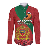 Personalised Morocco Proclamation Day Long Sleeve Button Shirt Moussier's Redstart With Coat Of Arms - Wonder Print Shop