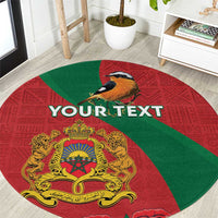 Personalised Morocco Proclamation Day Round Carpet Moussier's Redstart With Coat Of Arms