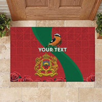 Personalised Morocco Proclamation Day Rubber Doormat Moussier's Redstart With Coat Of Arms - Wonder Print Shop