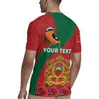 Personalised Morocco Proclamation Day Rugby Jersey Moussier's Redstart With Coat Of Arms - Wonder Print Shop