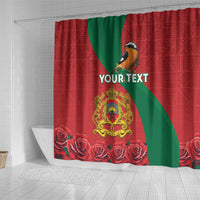 Personalised Morocco Proclamation Day Shower Curtain Moussier's Redstart With Coat Of Arms