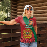 Personalised Morocco Proclamation Day Women Polo Shirt Moussier's Redstart With Coat Of Arms - Wonder Print Shop