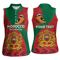 Personalised Morocco Proclamation Day Women Sleeveless Polo Shirt Moussier's Redstart With Coat Of Arms - Wonder Print Shop