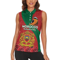 Personalised Morocco Proclamation Day Women Sleeveless Polo Shirt Moussier's Redstart With Coat Of Arms - Wonder Print Shop