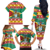 Guyana Christmas Family Matching Off The Shoulder Long Sleeve Dress and Hawaiian Shirt Coat Of Arms with Flag Style - Wonder Print Shop