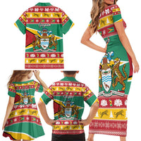 Guyana Christmas Family Matching Short Sleeve Bodycon Dress and Hawaiian Shirt Coat Of Arms with Flag Style - Wonder Print Shop
