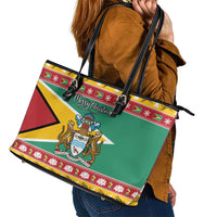 Guyana Christmas Leather Tote Bag Coat Of Arms with Flag Style - Wonder Print Shop