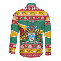 Guyana Christmas Long Sleeve Button Shirt Coat Of Arms with Flag Style - Wonder Print Shop