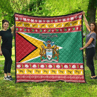 Guyana Christmas Quilt Coat Of Arms with Flag Style - Wonder Print Shop