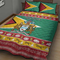 Guyana Christmas Quilt Bed Set Coat Of Arms with Flag Style - Wonder Print Shop